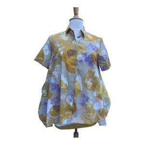 COS Yellow Abstract Print Asymmetrical Bubble Blouse Size 6